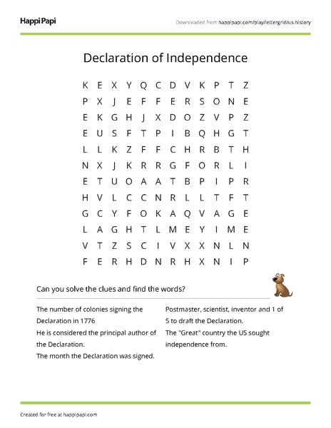Declaration of Independence | Free Word Search Puzzle Worksheets ...