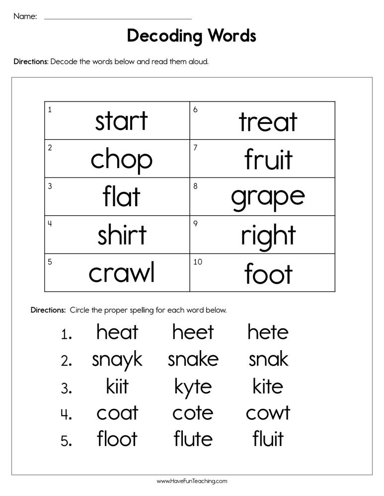 Decoding Words Worksheet - Have Fun Teaching - Worksheets Library