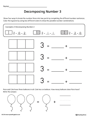 decomposing numbers kindergarten worksheet