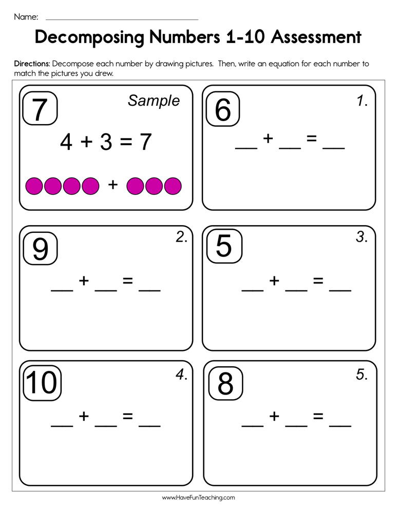 Decomposing Numbers Assessment Worksheet  