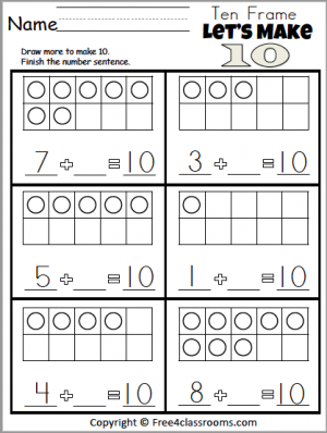 Free Kindergarten Math - Addition - Lets Make 10 Worksheet - Free ...