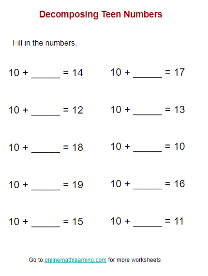 decomposing worksheet for kindergarten