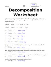 decomposition worksheet key - KEY Mrs. Meer Honors Chemistry Name ...