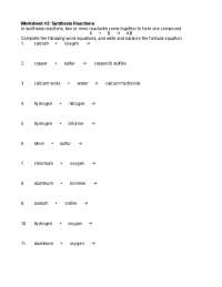 Synthesis Reactions Worksheet Problems | Exercises Chemistry | Docsity