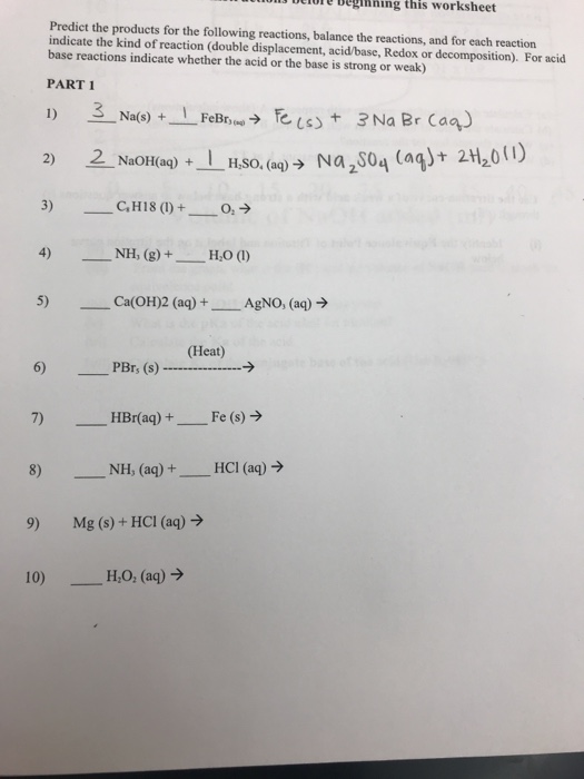 Solved Delore Deginhing this worksheet Predict the products