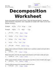 decomposition worksheet key - KEY Mrs. Meer Honors Chemistry Name ...
