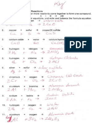Synthesis and Decomposition Worksheet With Key Answer | PDF
