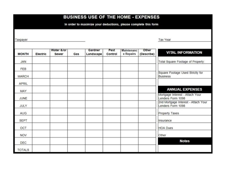 Anchor Tax Service - Home use worksheet