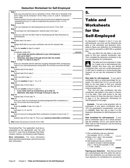 Table and Worksheets for the Self-Employed - CompleteTax