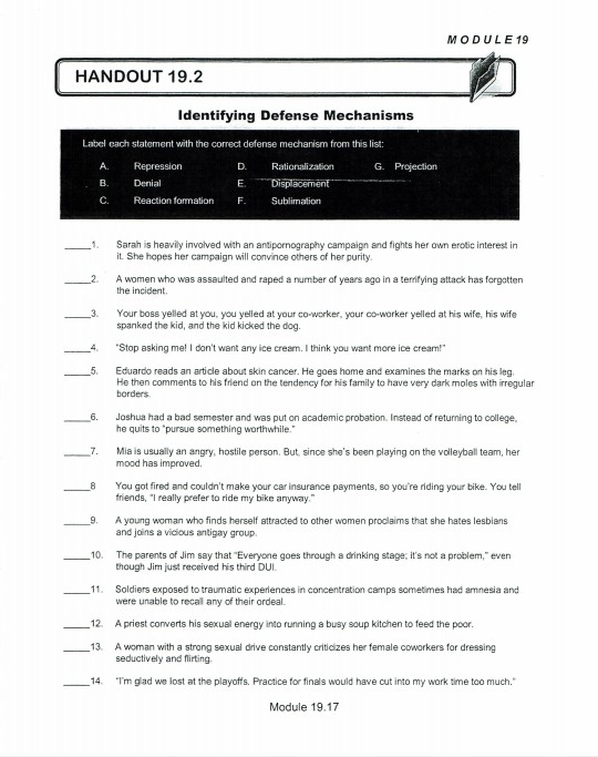 Solved MO DUL E 19 HANDOUT 19.2 Identifying Defense | Chegg.com