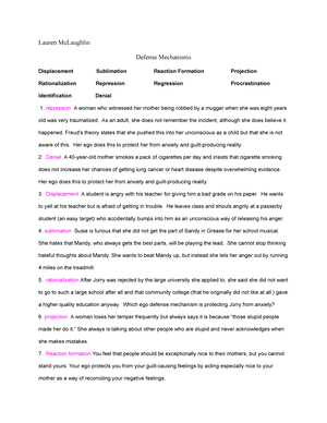 defense mechanism worksheet