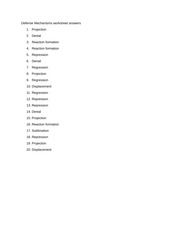 PSYC2301 HANDOUT 4.1 ANSWERS.docx - DEFENSE MECHANISM WORKSHEET ...