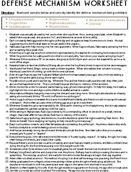 defense mechanisms worksheet