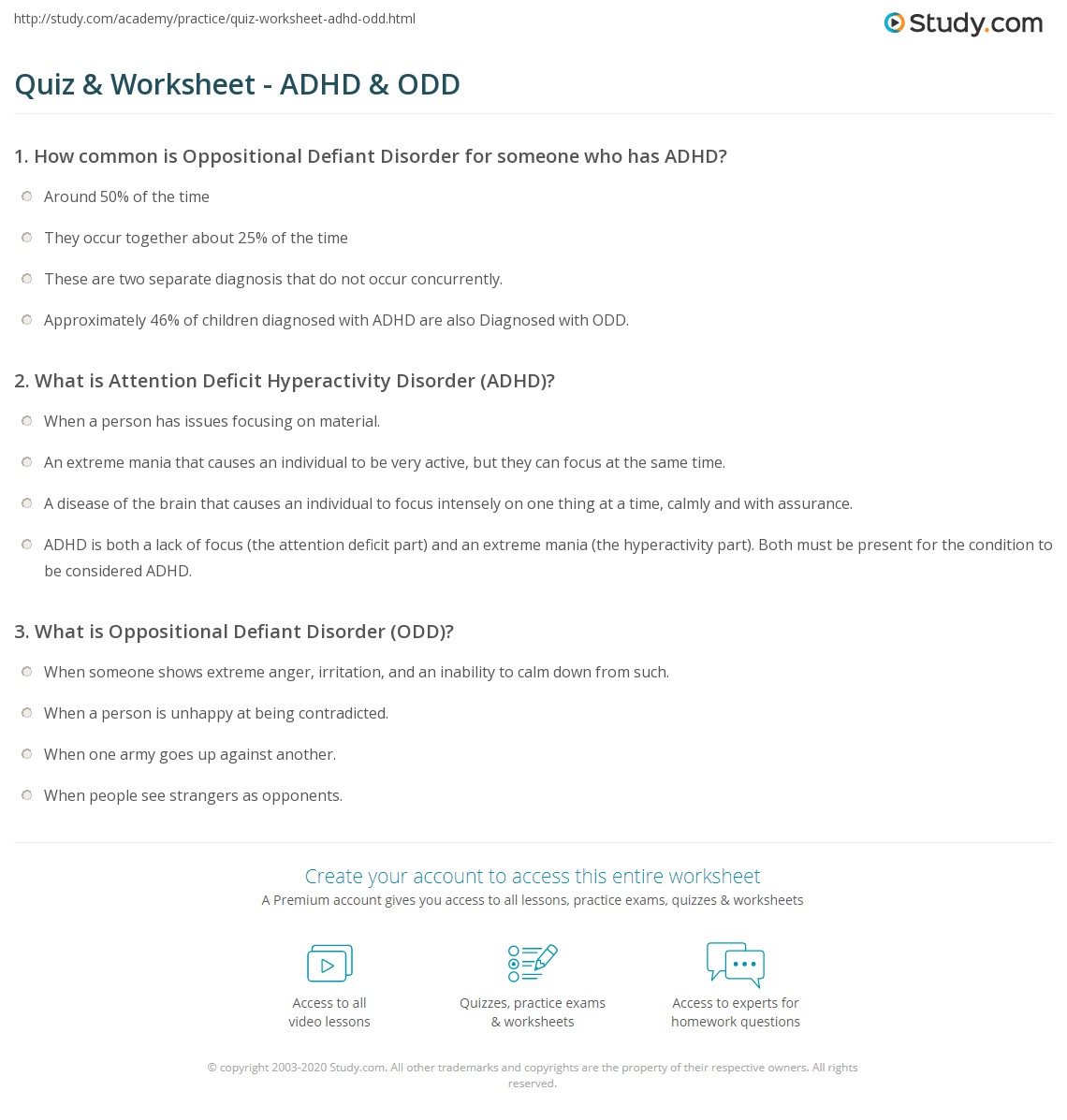 Quiz &  Worksheet - ADHD &  ODD | Study.com