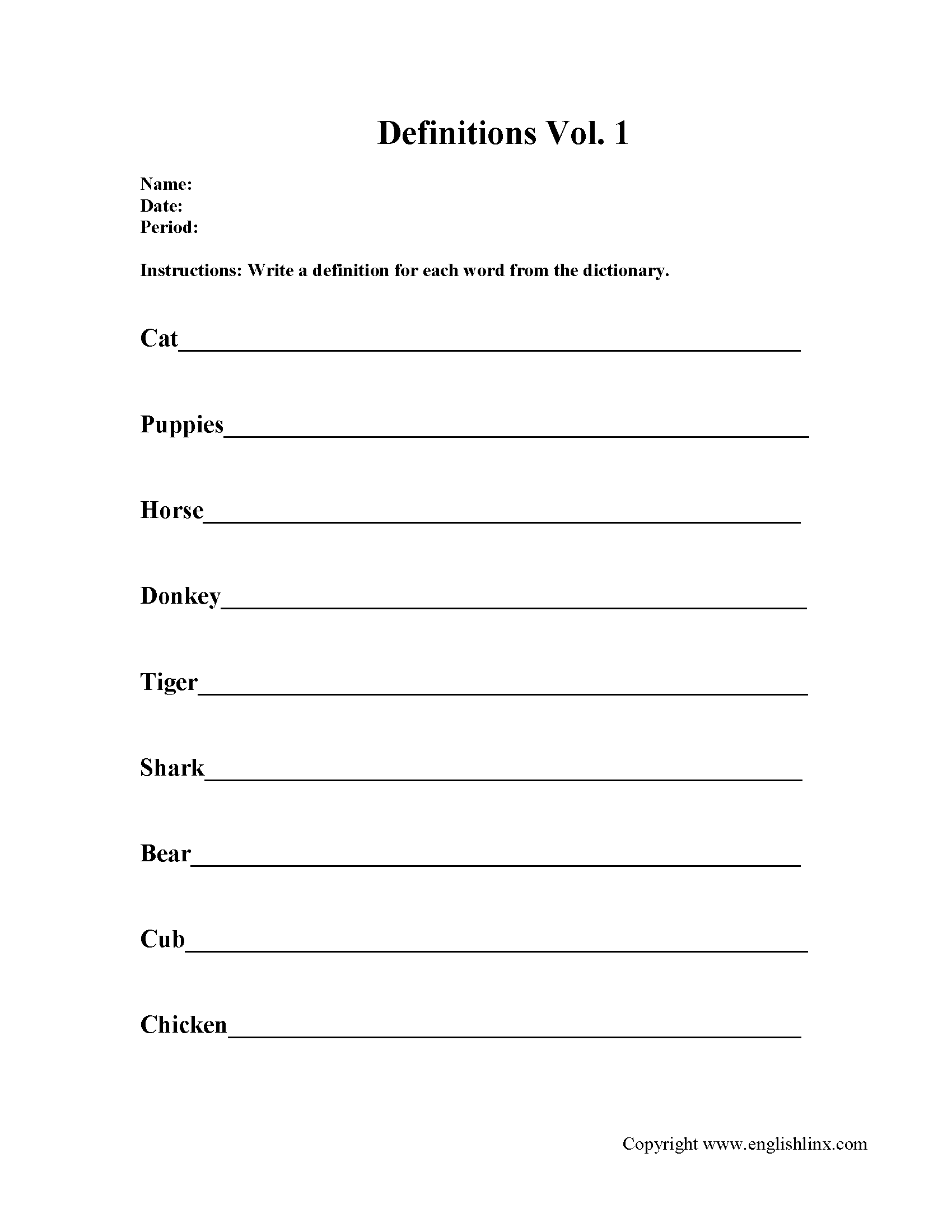 worksheets library | Definition Worksheets