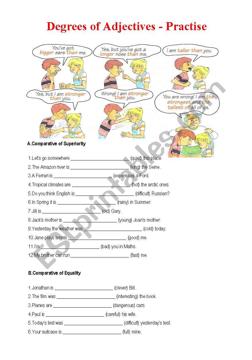 degree of adjectives worksheet