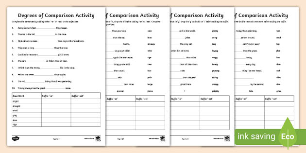 degree of adjectives worksheet