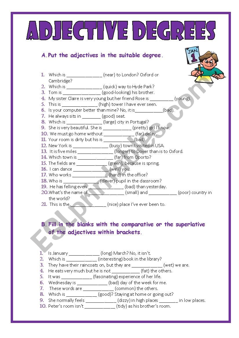 degree of adjectives worksheet