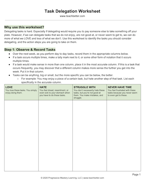 Task Delegation Worksheet Download - Teach Better