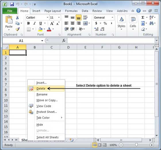 Delete Worksheet in Excel 2010