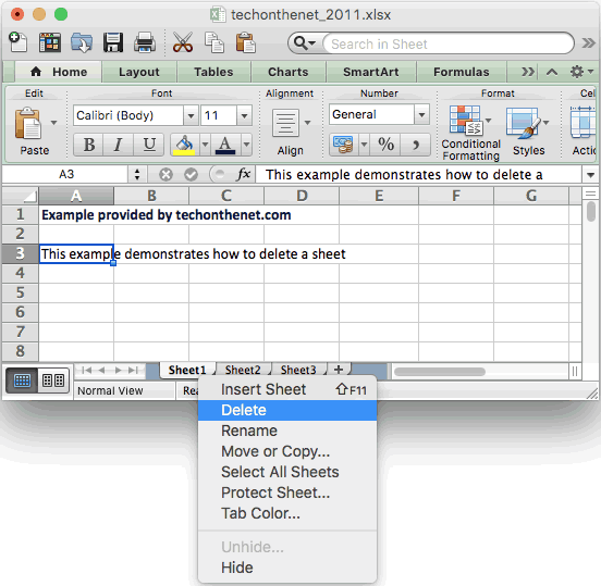 MS Excel 2011 for Mac: Delete a sheet