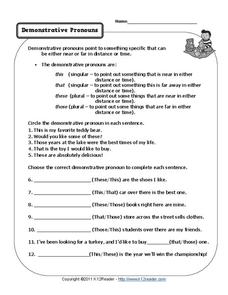 Demonstrative Pronouns Worksheet for 2nd - 8th Grade | Lesson Planet