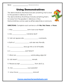 demonstrative pronouns worksheet pdf