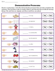 Demonstrative Pronouns Worksheets