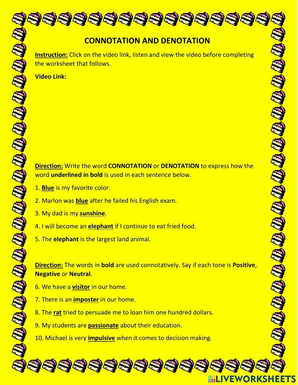 Connotation and Denotation Worksheet PDF Justice Crime Connotation and Denotation Worksheet PDF Justice Crime