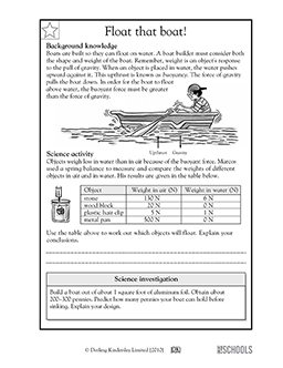 Will it float? | 5th grade Science Worksheet | GreatSchools