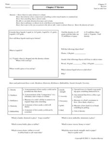 Density Review Worksheet for 9th - 12th Grade | Lesson Planet