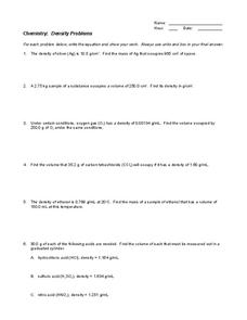 density worksheet physical science