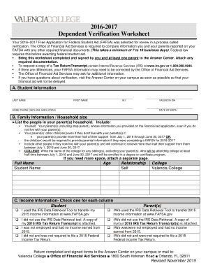 dependant verification worksheet
