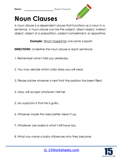 Noun Clauses Worksheets - 15 Worksheets Library