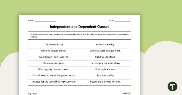 dependent and independent clauses worksheet