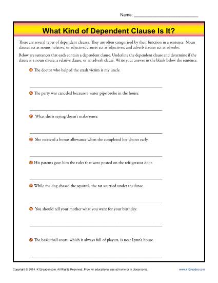 What Kind of Dependent Clause Is It? | Grammar Worksheets