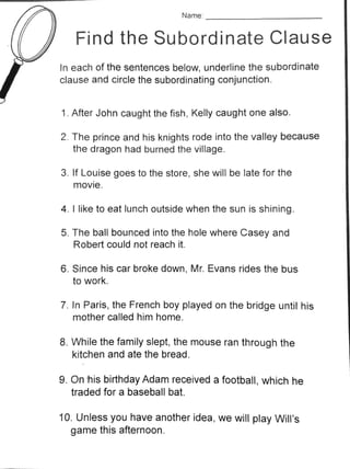 Subordinate / dependent clause practice | PDF