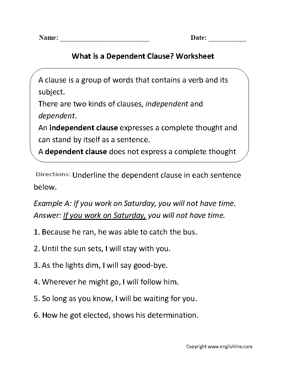 worksheets library | Clauses Worksheets