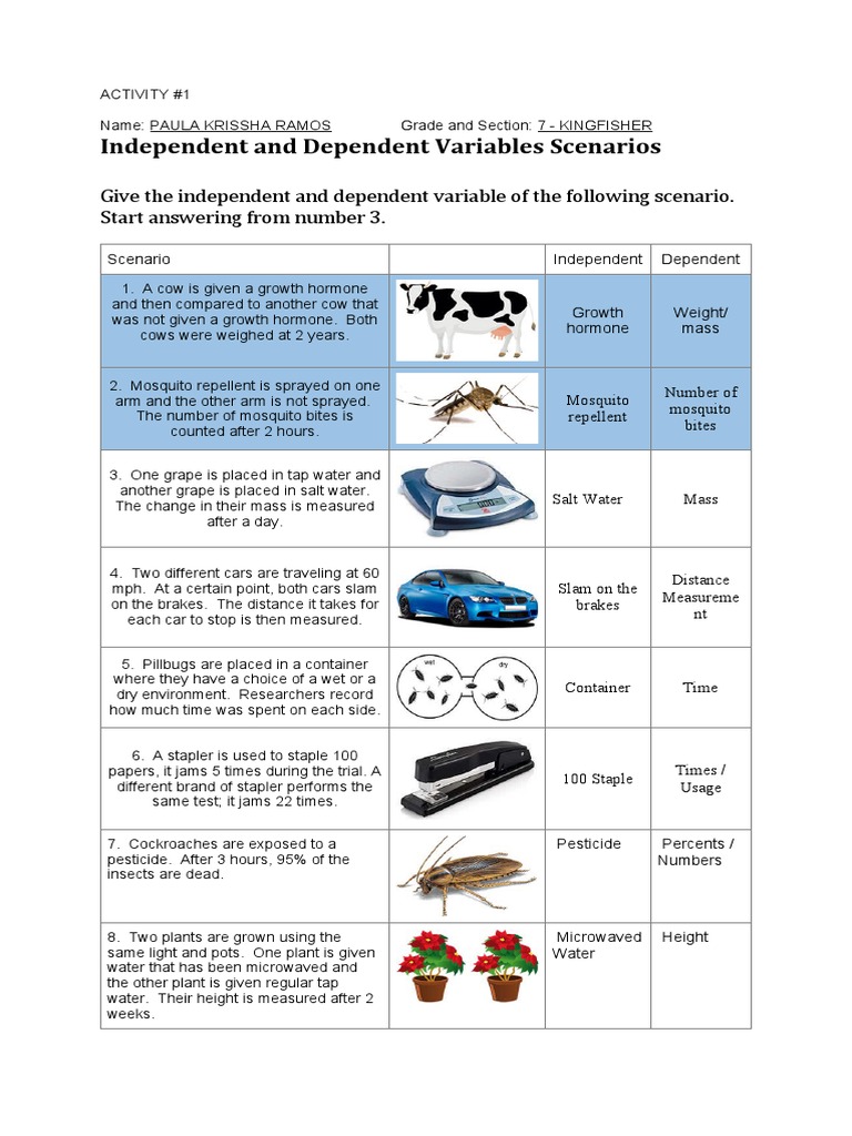Independent and Dependent Variables Scenarios | PDF - Worksheets Library