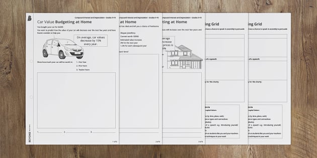 Budgeting at Home Interest and Depreciation Worksheet Pack