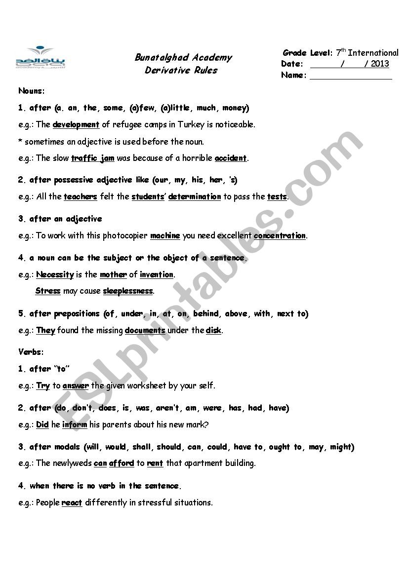 Derivative Rules - ESL worksheet by basmaodeh