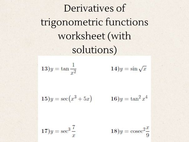 Derivatives of trigonometric functions worksheet (with solutions ...