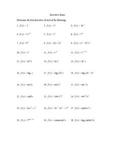 Derivative Exam Worksheet for 10th - 12th Grade | Lesson Planet