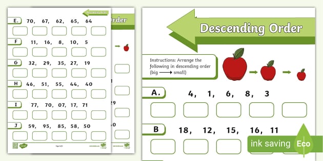 Descending Order Worksheet (teacher made) - Twinkl
