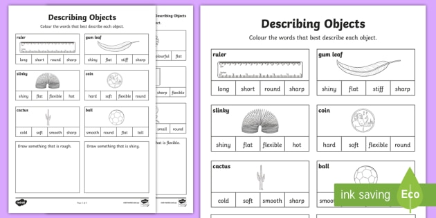 describe the picture worksheet