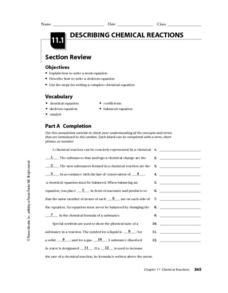 Describing Chemical Reactions Worksheet for 10th - 12th Grade ...