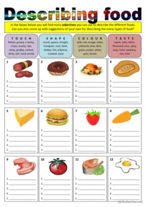 describing food worksheet