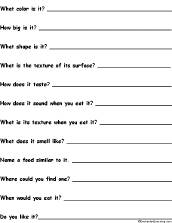 describing food worksheet