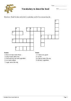describing food worksheet
