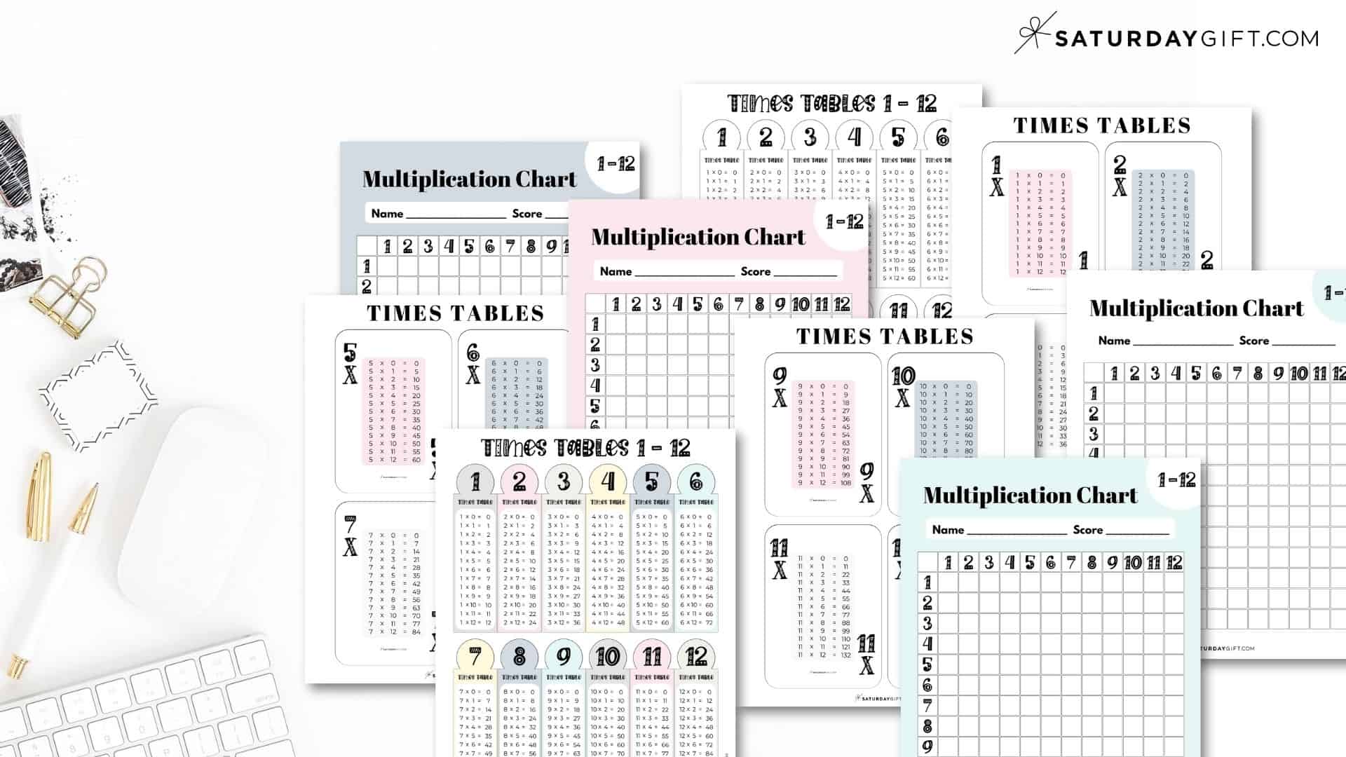 Multiplication Chart Printable &  Times Tables (1-12) - Cute &  Free ...